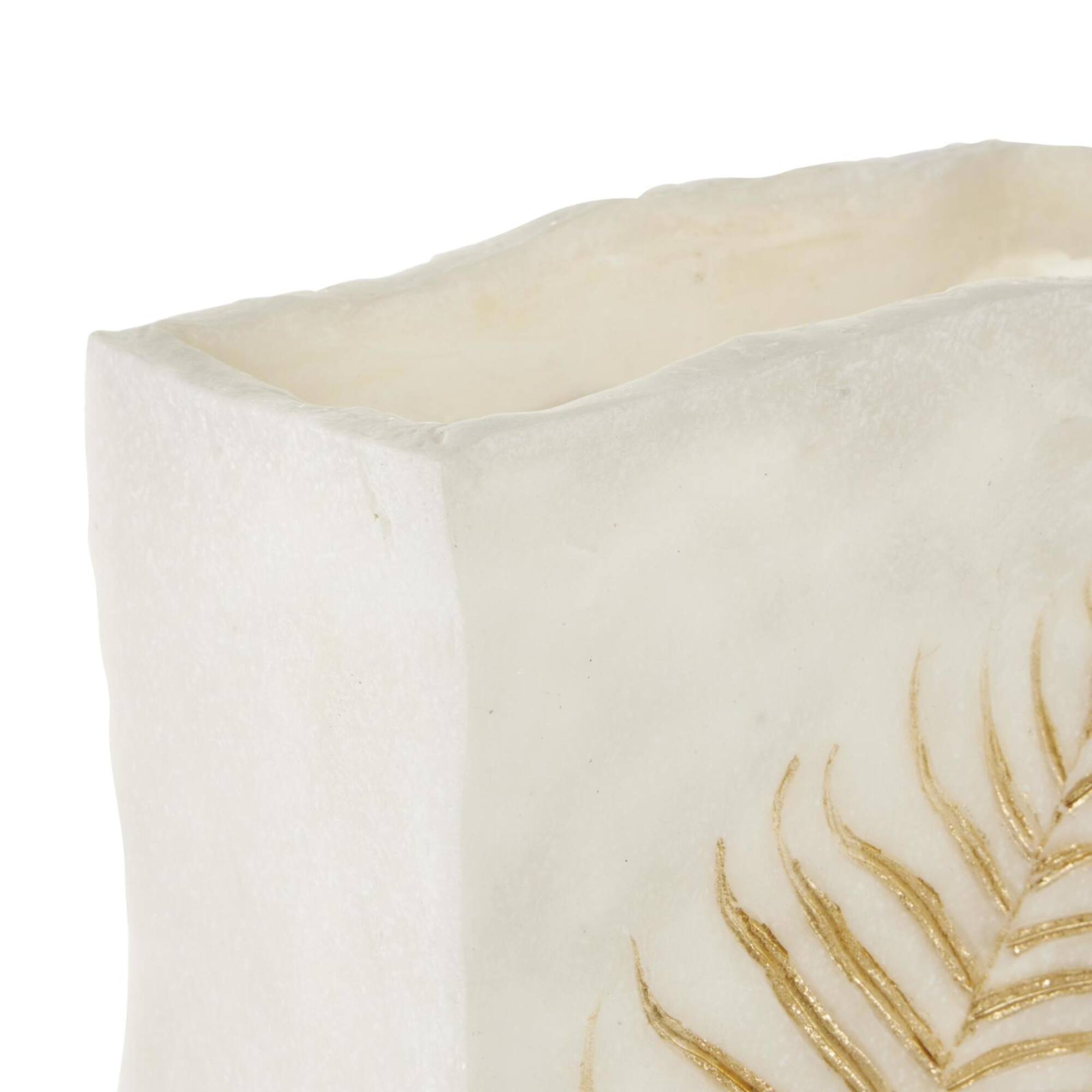White & Gold Leaf Print Polystone Vase